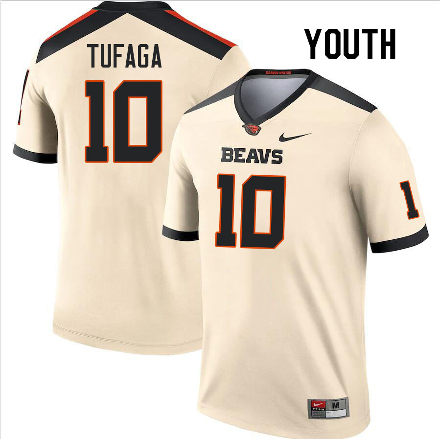 Youth #10 Mason Tufaga Oregon State Beavers College Football Jerseys Stitched-Cream